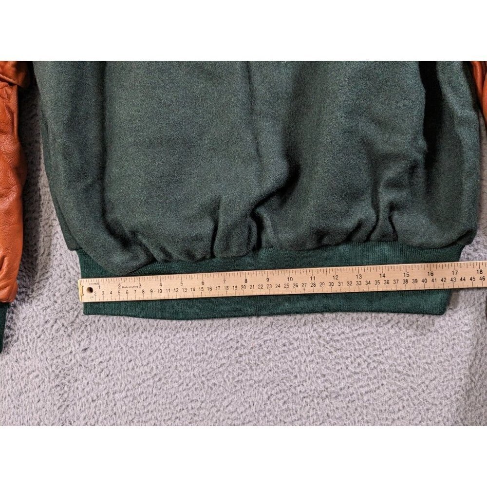 Vintage Holloway College Jacket Large Letterman Varsity Wool Leather Green Brown - Picture 10 of 16